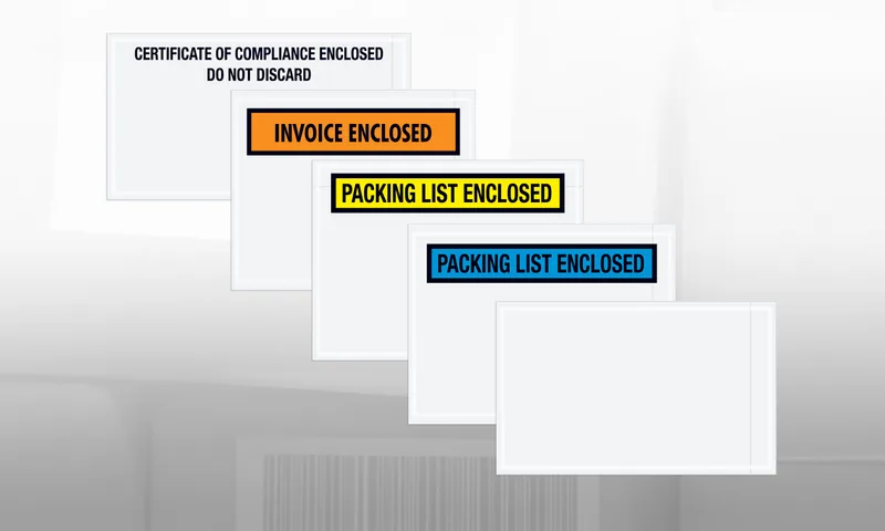 Packing list envelopes: invoice enclosed, packing list enclosed and clear face